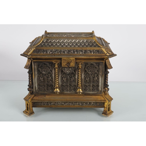 1419 - 19TH-CENTURY GOTHIC PARCEL-GILT JEWELLERY CASKET