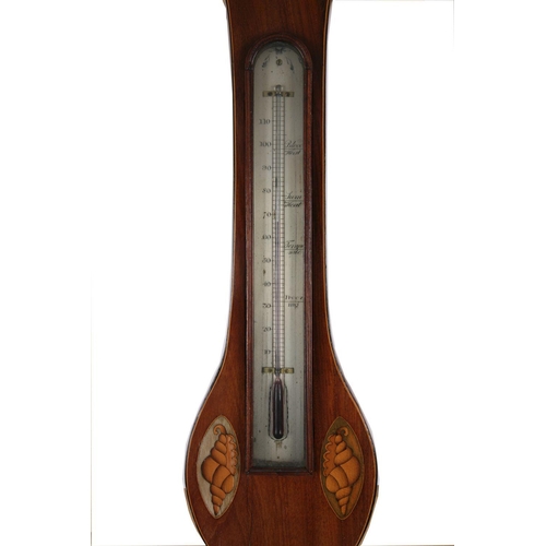 1453 - GEORGE III MAHOGANY & SATINWOOD MERCURY BAROMETER