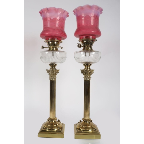 1464 - PAIR OF 19TH-CENTURY BRASS OIL LAMPS