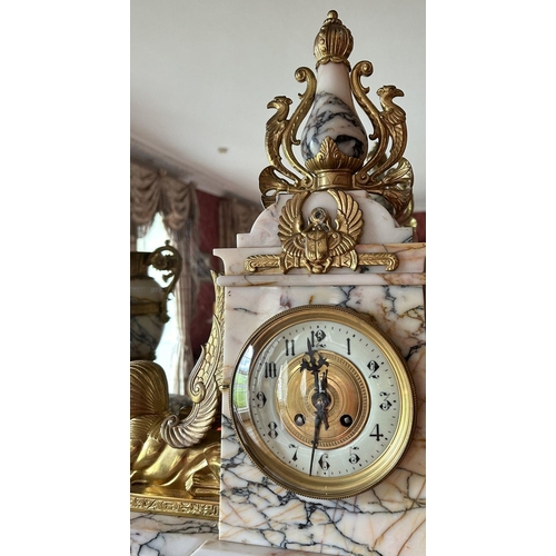 156 - 19TH-CENTURY ORMOLU & MARBLE CLOCK GARNITURE