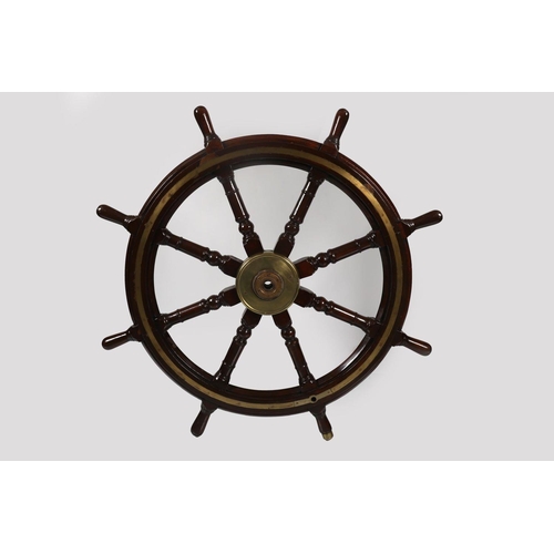 1608 - LARGE BRASS BOUND SHIP'S WHEEL