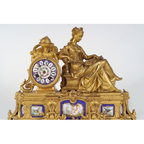 183 - RARE FRENCH GILT & SÈVRES PORCELAIN MANTLE CLOCK