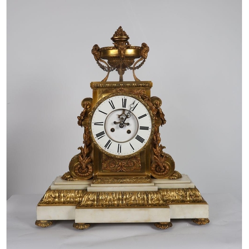 192 - IMPORTANT GILT BRONZE & MARBLE CLOCK GARNITURE