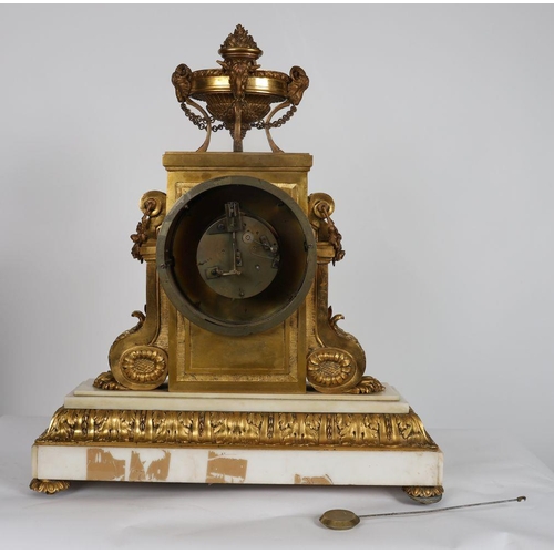 192 - IMPORTANT GILT BRONZE & MARBLE CLOCK GARNITURE