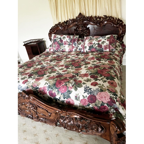 196 - CARVED MAHOGANY KING-SIZED BED