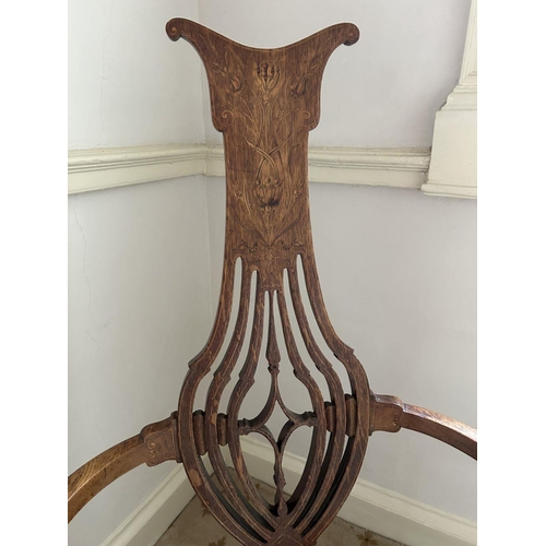 202 - ART NOUVEAU OAK & MARQUETRY CHAIR