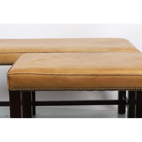 257 - PAIR HIDE UPHOLSTERED HALL SEATS