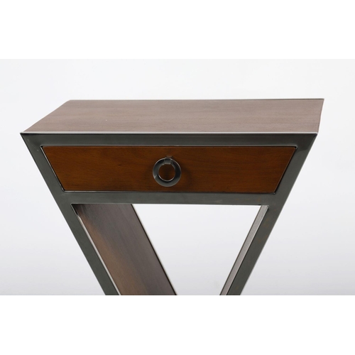 290 - PAIR DESIGNER WALNUT & CHROME LAMP TABLES