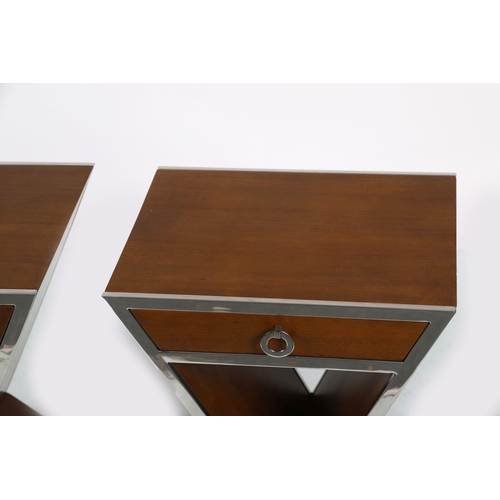 290 - PAIR DESIGNER WALNUT & CHROME LAMP TABLES