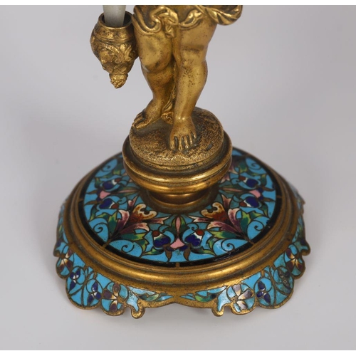 292 - PAIR 19TH-CENTURY BRONZE & CHAMPLEVE PUTTI