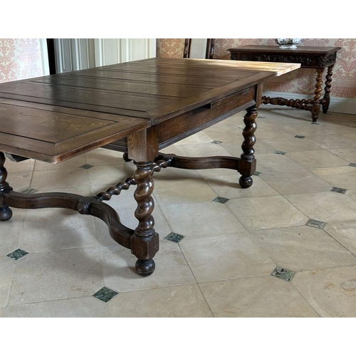 410 - EDWARDIAN OAK DRAW LEAF REFECTORY TABLE