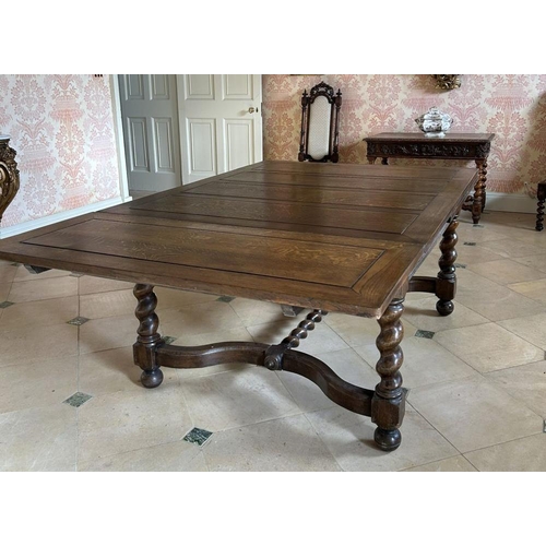 410 - EDWARDIAN OAK DRAW LEAF REFECTORY TABLE