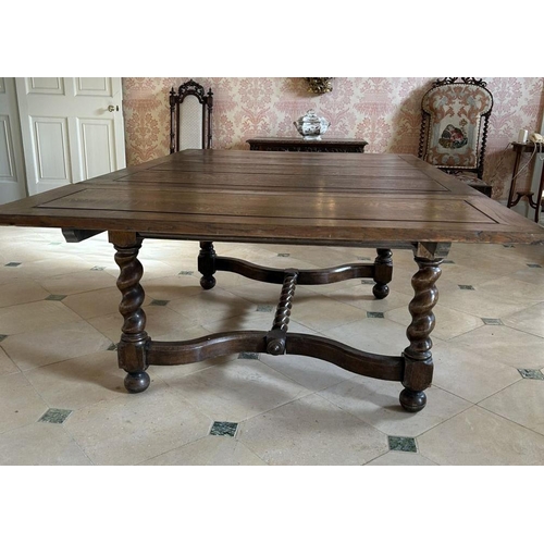 410 - EDWARDIAN OAK DRAW LEAF REFECTORY TABLE