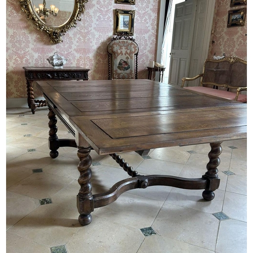 410 - EDWARDIAN OAK DRAW LEAF REFECTORY TABLE