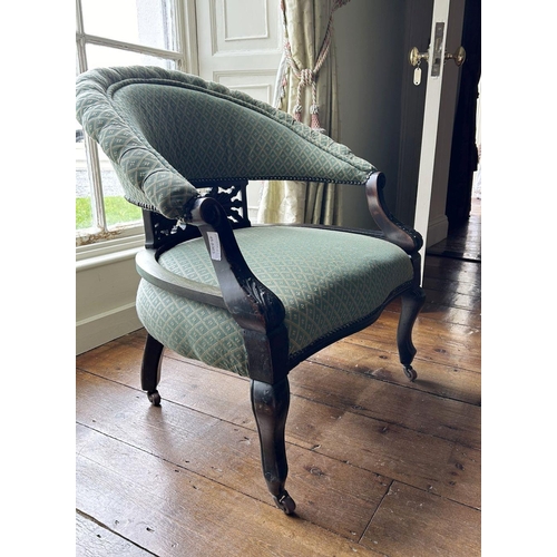 428 - EDWARDIAN UPHOLSTERED HOOP BACK ARMCHAIR