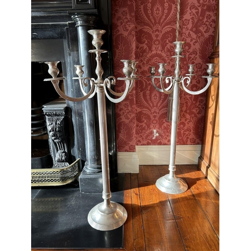 580 - PAIR LARGE SILVER-PLATED CANDELABRAS