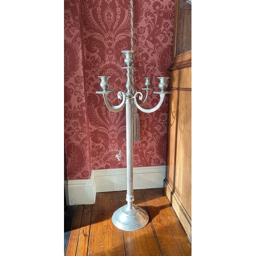 580 - PAIR LARGE SILVER-PLATED CANDELABRAS