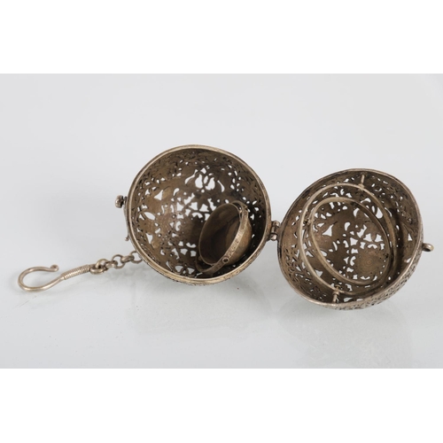 598 - 19TH-CENTURY SILVER TIBETAN PENDANT INCENSE BALL