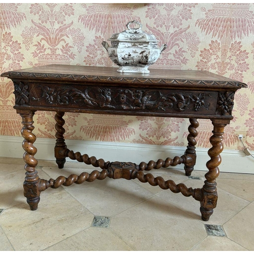 61 - 19TH-CENTURY CARVED OAK HALL TABLE