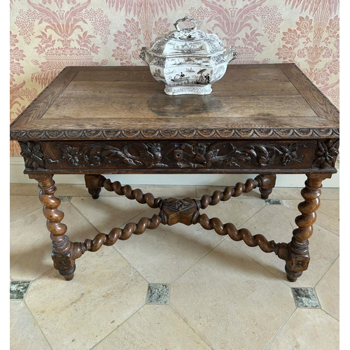 61 - 19TH-CENTURY CARVED OAK HALL TABLE