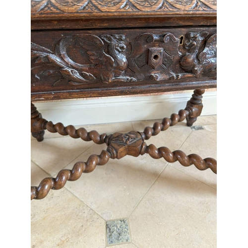 61 - 19TH-CENTURY CARVED OAK HALL TABLE