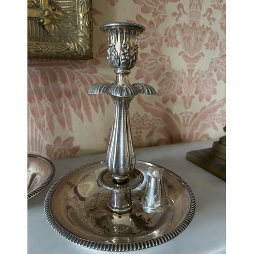 636 - PAIR SILVER-PLATED CHAMBER CANDLESTICKS