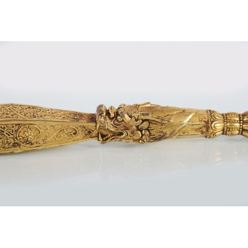 68 - CHINESE TIBETO GILT BRONZE SCEPTRE