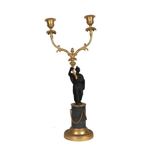 77 - PAIR FRENCH EMPIRE BRONZE & ORMOLU CANDELABRAS