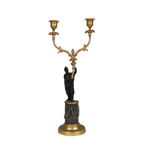 77 - PAIR FRENCH EMPIRE BRONZE & ORMOLU CANDELABRAS