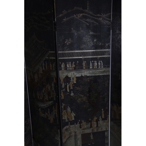 82 - CHINESE LACQUERED FOUR-FOLD SCREEN