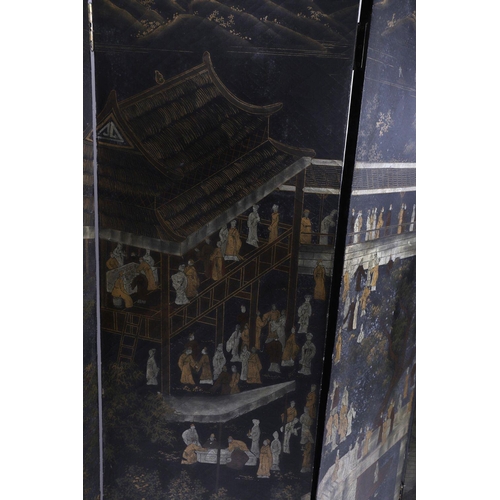 82 - CHINESE LACQUERED FOUR-FOLD SCREEN