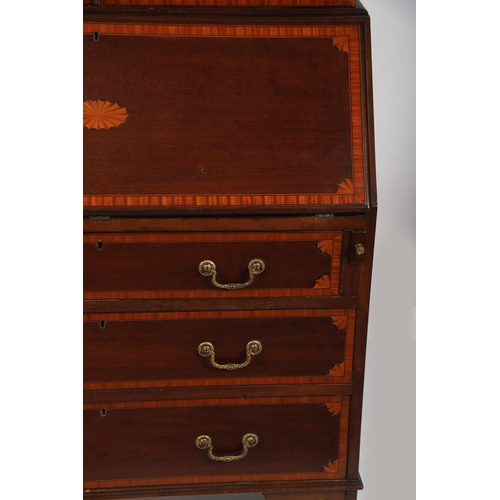 858 - EDWARDIAN MAHOGANY & INLAID BUREAU BOOKCASE