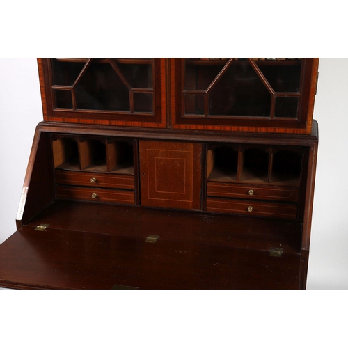 858 - EDWARDIAN MAHOGANY & INLAID BUREAU BOOKCASE