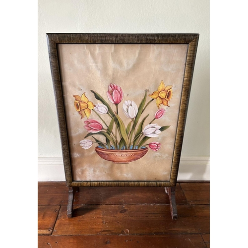 897 - EDWARDIAN PAINTED PANELLED FIRE SCREEN