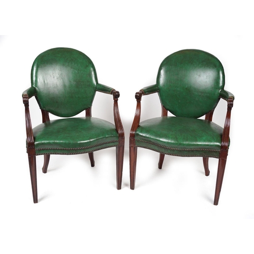 109 - PAIR OF GEORGE III LEATHER LIBRARY ARMCHAIRS