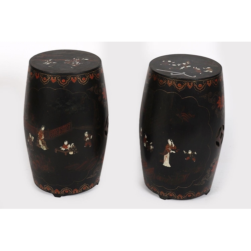 111 - PAIR OF CHINESE LACQUERED BARREL SEATS