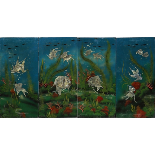 170 - SET OF 4 VIETNAMESE LACQUERED PANELS