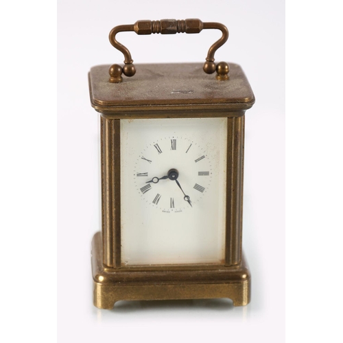 174 - EDWARDIAN BRASS MINIATURE CARRIAGE CLOCK