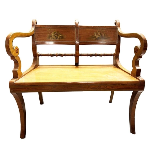 202 - REGENCY SATINWOOD AND PAINTED HALL SEAT