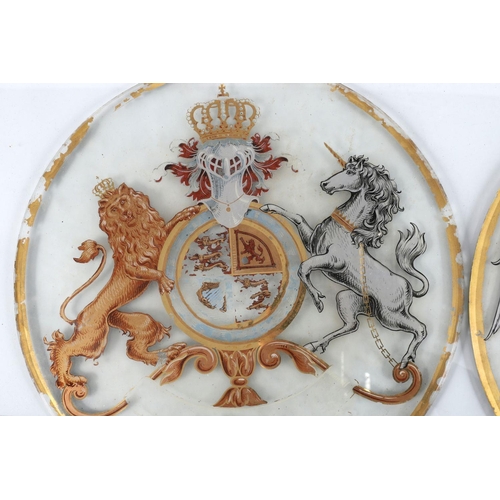 23 - 2 19TH-CENTURY PARCEL-GILT ARMORIAL GLASS PANELS