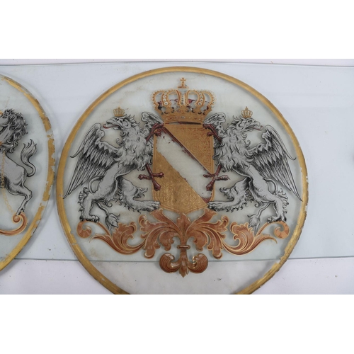 23 - 2 19TH-CENTURY PARCEL-GILT ARMORIAL GLASS PANELS