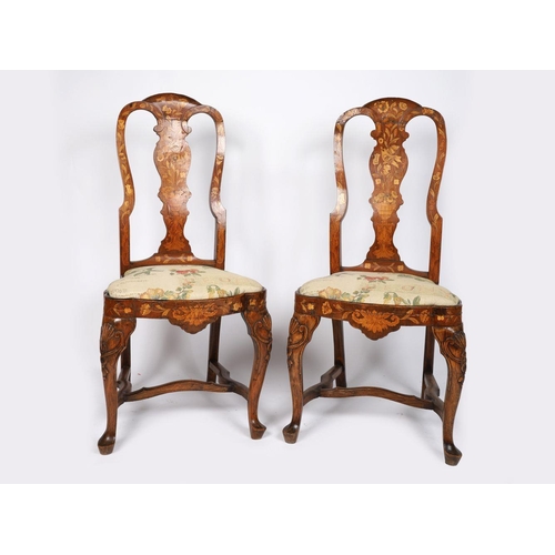 328 - PAIR OF DUTCH MARQUETRY ARMORIAL CHAIRS