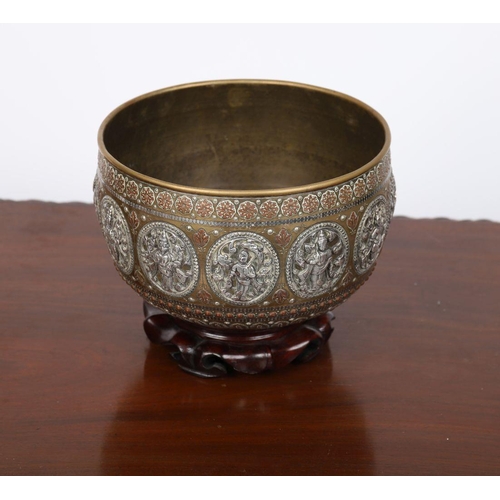 377 - 19TH-CENTURY INDIAN SILVER BRONZE AND COPPER BOWL