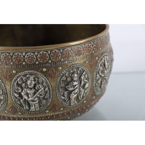 377 - 19TH-CENTURY INDIAN SILVER BRONZE AND COPPER BOWL