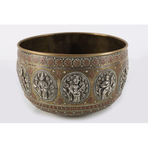 377 - 19TH-CENTURY INDIAN SILVER BRONZE AND COPPER BOWL