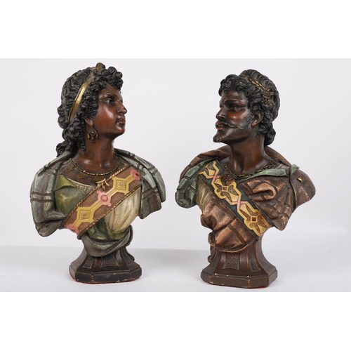 407 - PAIR OF 19TH-CENTURY POLYCHROME PLASTER BUSTS