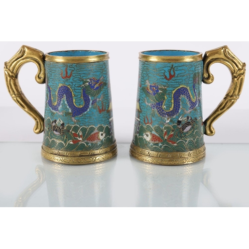 438 - PAIR OF CHINESE QING PERIOD CLOISONNÉ TANKARDS