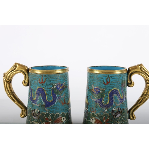 438 - PAIR OF CHINESE QING PERIOD CLOISONNÉ TANKARDS