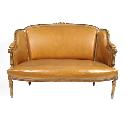 448 - 19TH-CENTURY PARCEL-GILT FRAMED LEATHER SETTEE