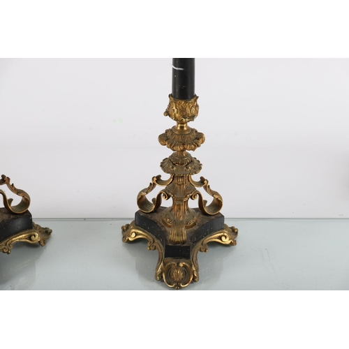 464 - PAIR 19TH-CENTURY PARCEL-GILT CANDELABRAS